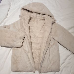 Abercrombie reversible faux fur puffer jacket cream ivory